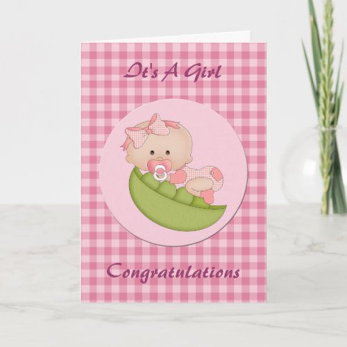 Congratulation New Baby Girl in a Pod Pink Card