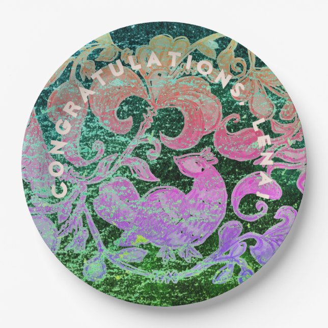 Congratulation Out of This World Folk Art Paper Plates (Front)