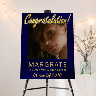 Congratulation Photo Brushed Blue Gold Graduation Foam Board