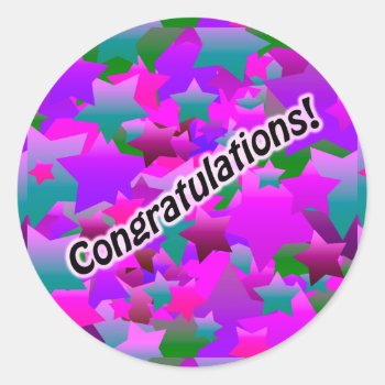 Congratulation Stars Purple Classic Round Sticker by BlakCircleGirl at Zazzle