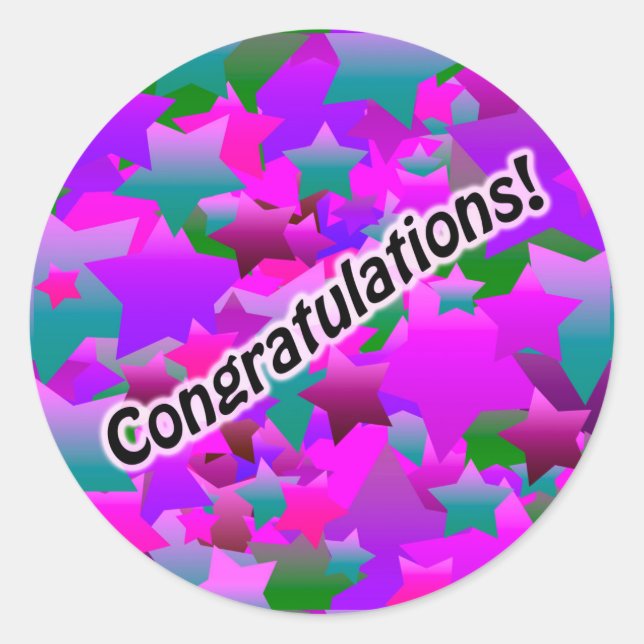 Congratulation Stars Purple Classic Round Sticker (Front)