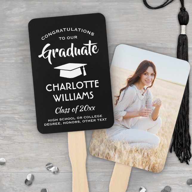 Congratulations 1 Photo Black and White Graduation Hand Fan (Creator Uploaded)