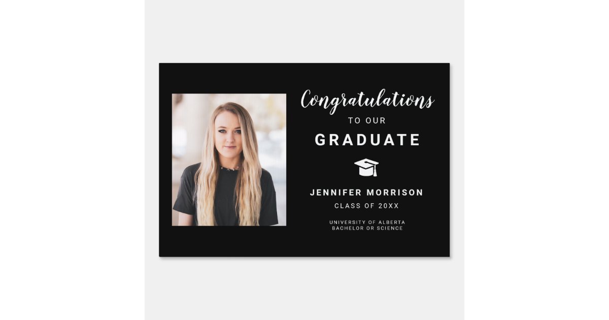 Congratulations 1 Photo Black White Graduation Sign | Zazzle