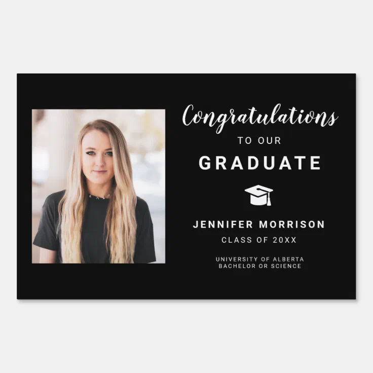 Congratulations 1 Photo Black White Graduation Sign | Zazzle