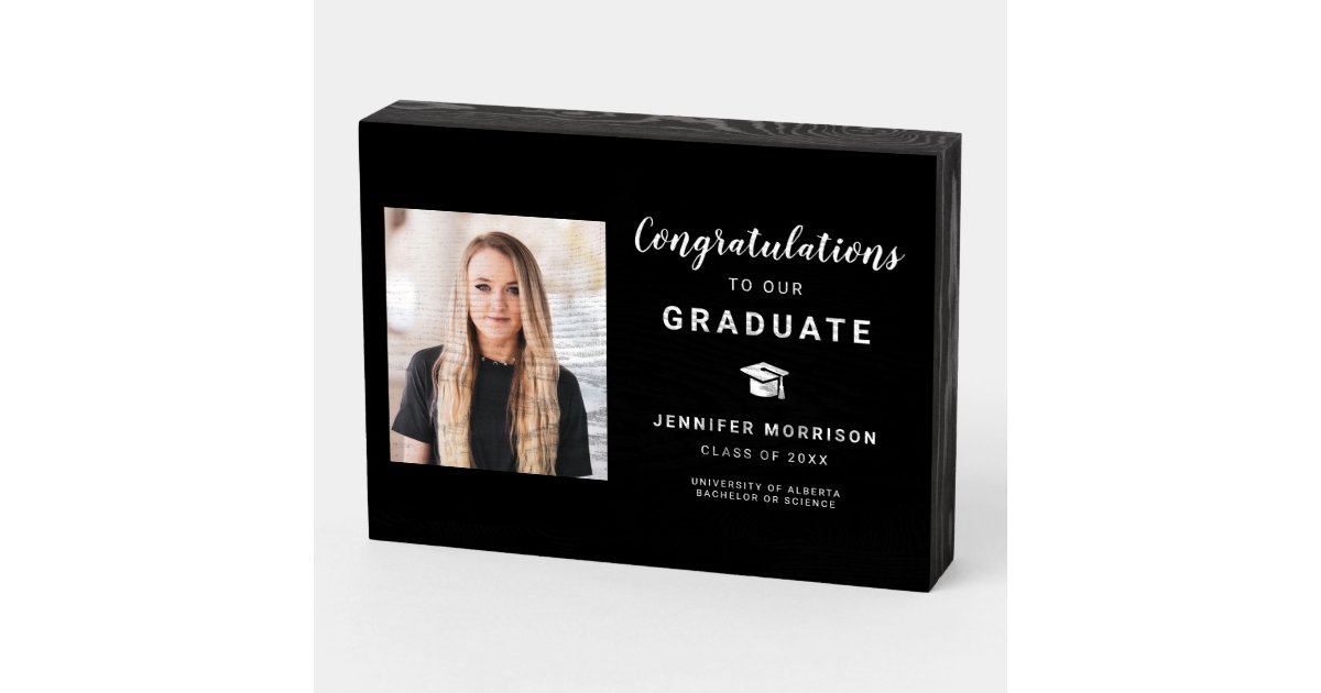 Congratulations 1 Photo Black White Graduation Wooden Box Sign | Zazzle