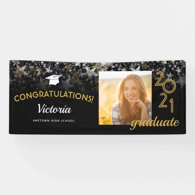 Congratulations 2022 Graduate Black and Gold Photo Banner (Horizontal)