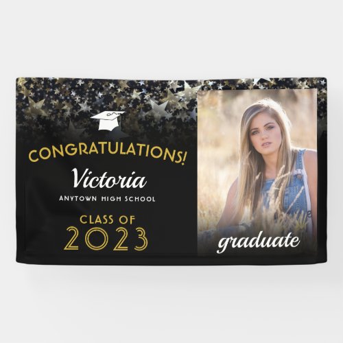 Congratulations 2023 Graduate Black and Gold Photo Banner