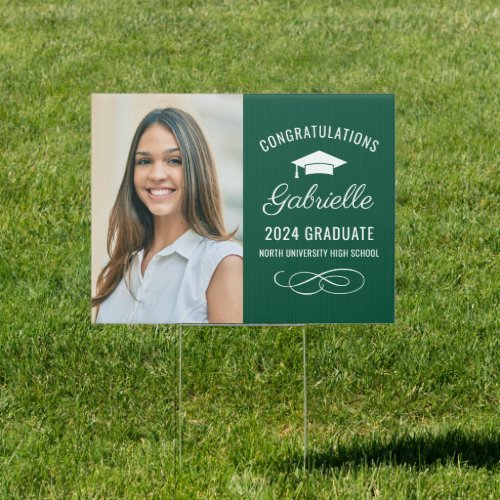 Congratulations 2024 Graduate Elegant Green Photo Sign