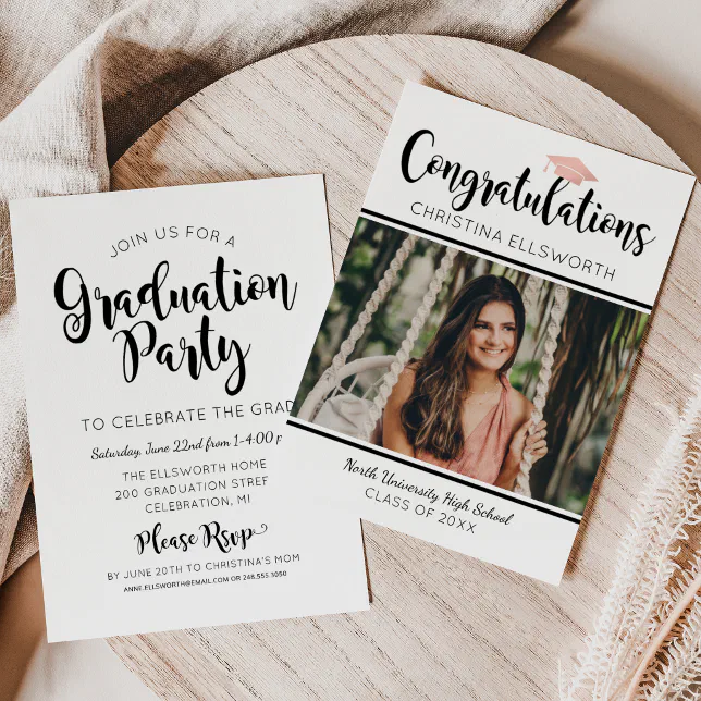 Congratulations 2024 Rose Gold Graduation Photo Invitation | Zazzle