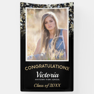 Congratulations 2025 Graduate Black and Gold Photo Banner