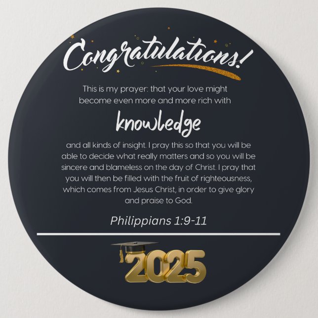 Congratulations 2025 Philippians 1:9-11 Christian Button (Front)