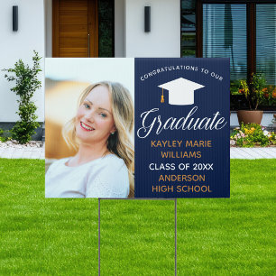 Congratulations 2026 Graduate Photo Navy Blue Yard Sign