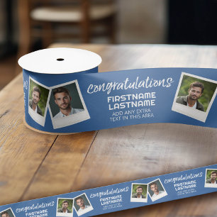Congratulations 2 photo Collage - Can edit color Satin Ribbon