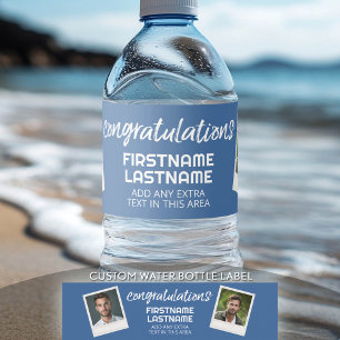 Congratulations 2 photo Collage - Can edit color Water Bottle Label