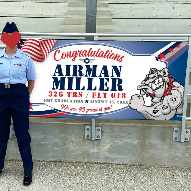 Congratulations 326 Bulldog AirForce Graduation Banner (Air Force, Graduation Vinyl Banner, 326 TRS Bulldogs mascot, BMT Basic Training, Airman Graduation)