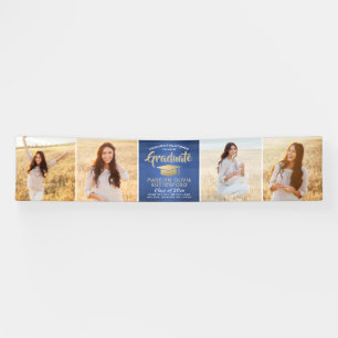 Congratulations 4 Photo Blue Gold WhiteGraduation Banner