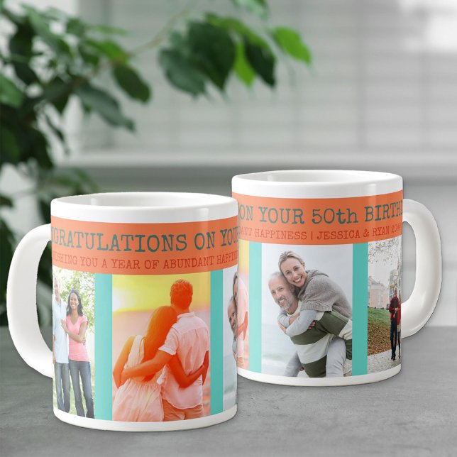 Congratulations 50th Birthday 4 Photo Giant Coffee Mug (Creator Uploaded)