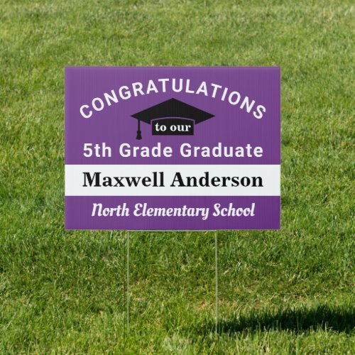 Congratulations 5th Grade Grad Purple Graduation Sign