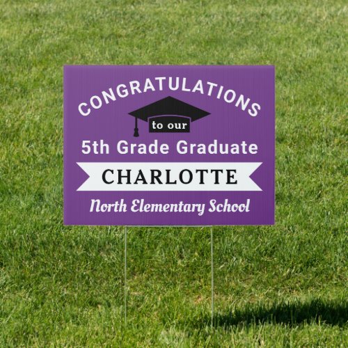 Congratulations 5th Grade Graduate Purple Custom Sign