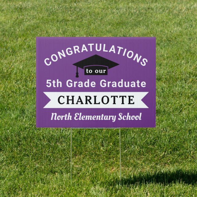 Congratulations 5th Grade Graduate Purple Custom Sign (Insitu)