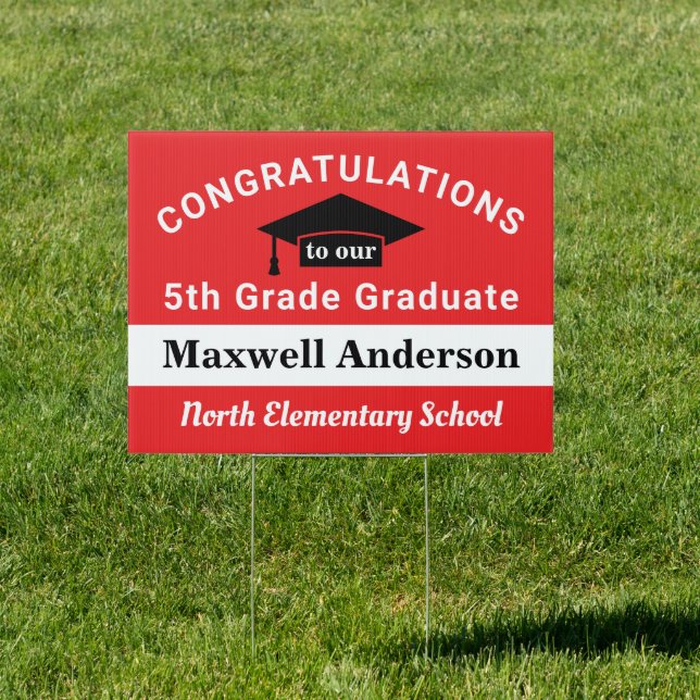 Congratulations 5th Grade Graduate Red Graduation Sign (Insitu)