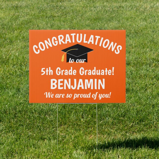 Congratulations 5th Grade Graduation Orange Yard Sign (Insitu)