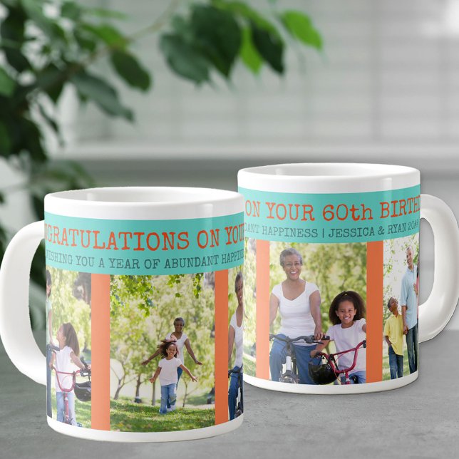 Congratulations 60th Birthday 4 Photo Giant Coffee Mug (Creator Uploaded)