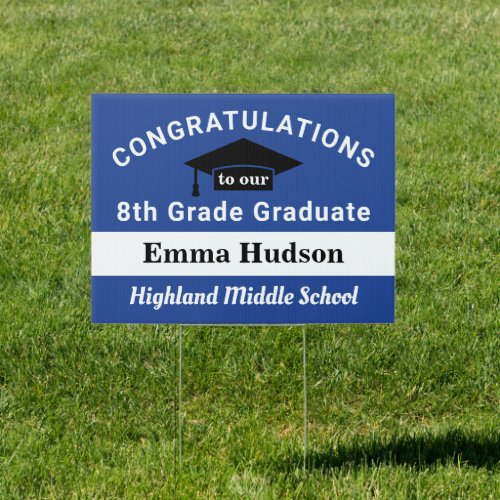 Congratulations 8th Grade Graduate Blue Graduation Sign