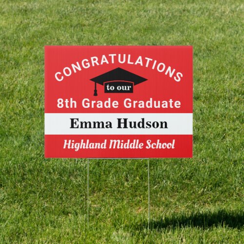 Congratulations 8th Grade Graduate Red Graduation Sign