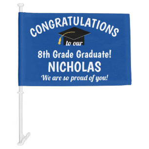 Congratulations 8th Grade Graduation Blue Car Flag