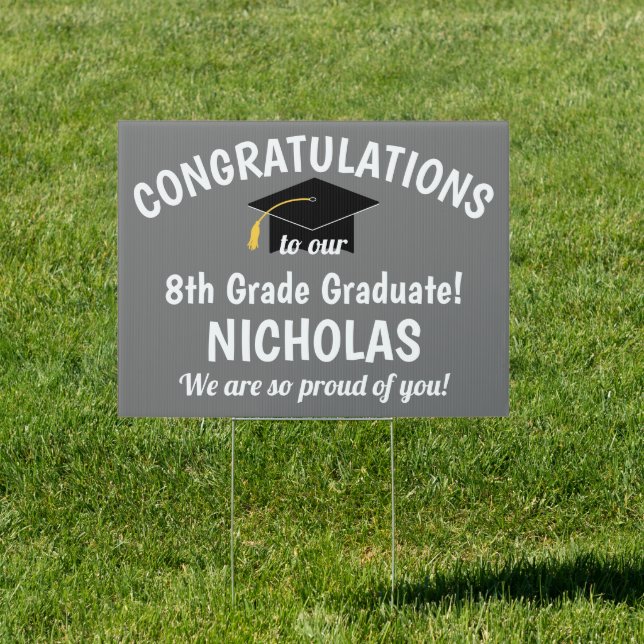 Congratulations 8th Grade Graduation Gray Yard Sign (Insitu)