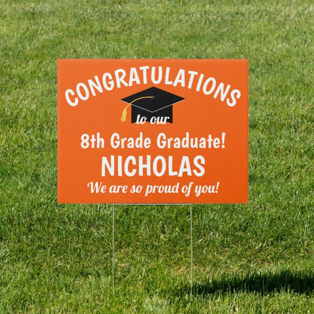 Congratulations 8th Grade Graduation Orange Yard Sign (Insitu)