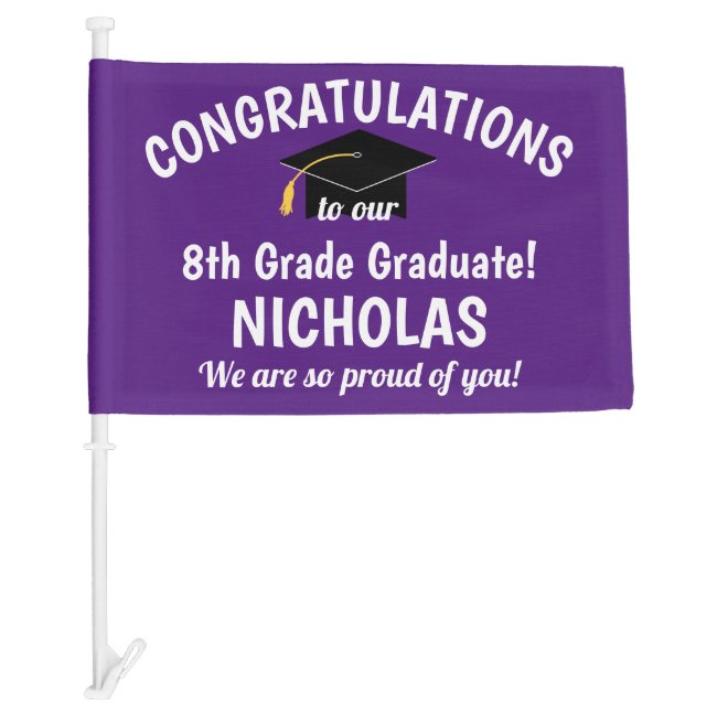 Congratulations 8th Grade Graduation Purple Car Flag