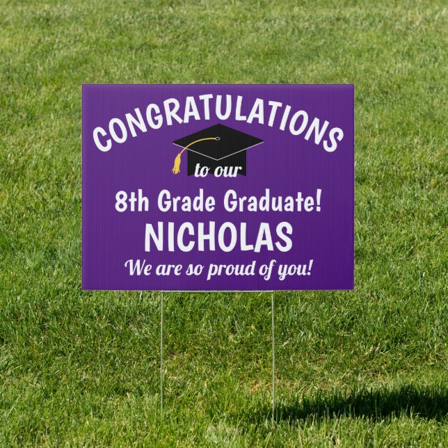 Congratulations 8th Grade Graduation Purple Yard Sign (Insitu)