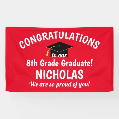 Congratulations 8th Grade Graduation Red Banner