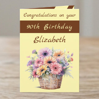 Congratulations 90th birthday floral brown yellow card