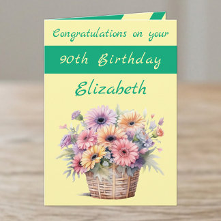 Congratulations 90th birthday floral green yellow card