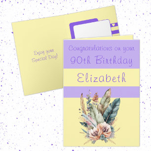 Congratulations 90th birthday floral purple yellow card