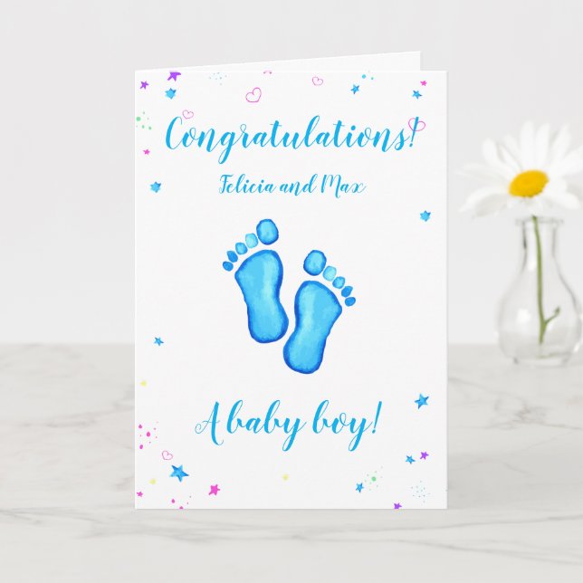 Congratulations a baby boy customizable names card (Small Plant)