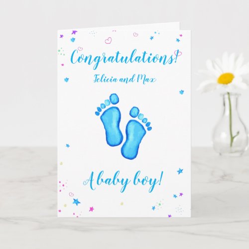 Congratulations a baby boy customizable names card