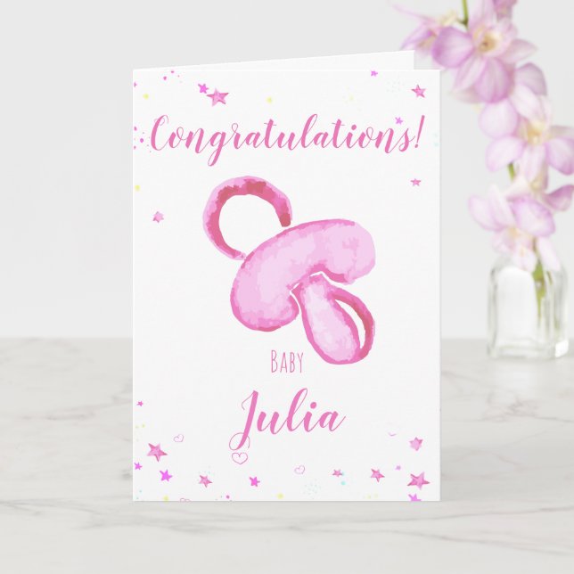 Congratulations a baby girl customizable names card (Orchid)