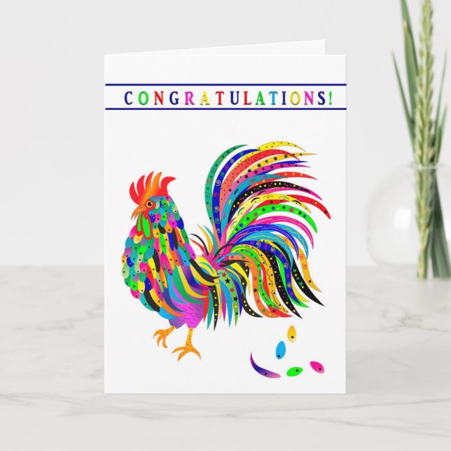 Congratulations Abstract colorful Rooster Card (Front)