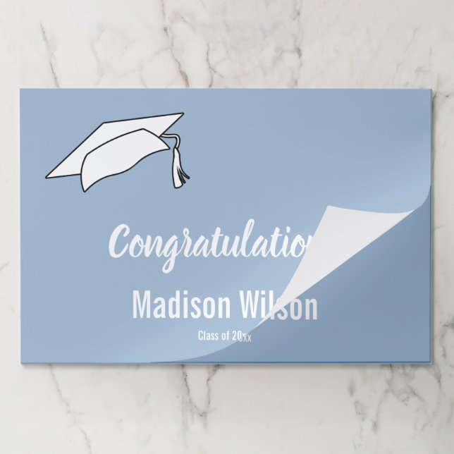 Congratulations Baby Blue White Script Graduation Paper Pad (Folded)