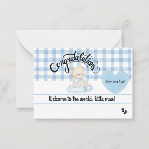 Congratulations Baby Boy Card, Welcome Newborn Son Note Card