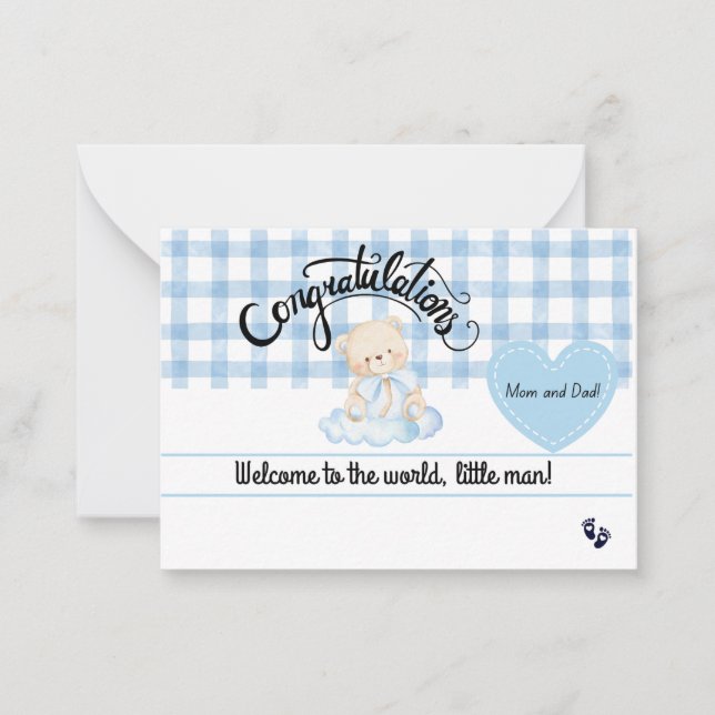 Congratulations Baby Boy Card, Welcome Newborn Son Note Card (Front)