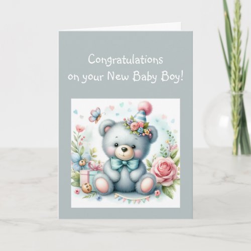 Congratulations Baby Boy  Fun Teddy Bear  Card