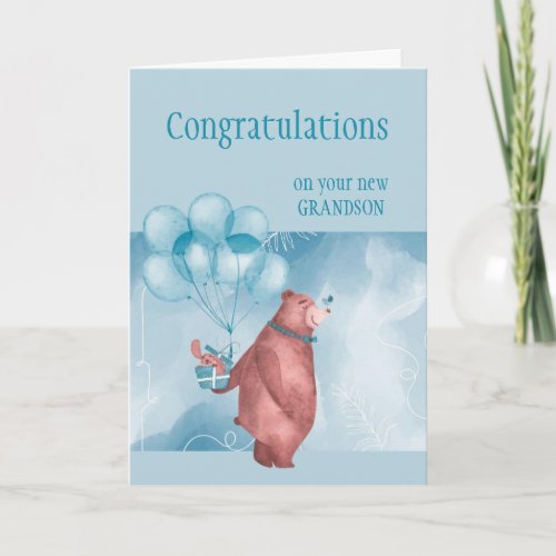 Congratulations Baby BOY FunTeddy Bear Balloon Car Card