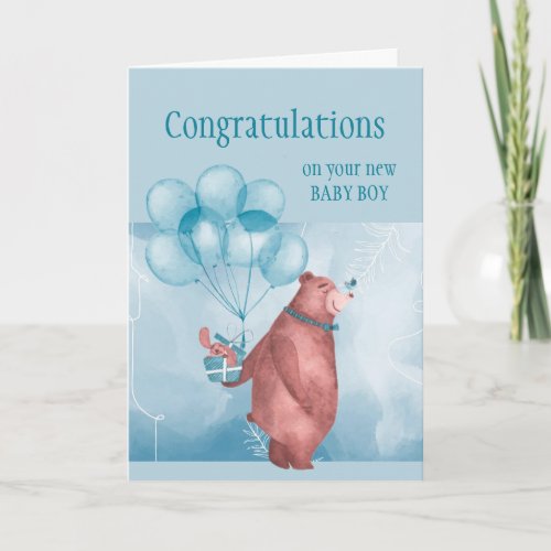 Congratulations Baby BOY FunTeddy Bear Balloon Card