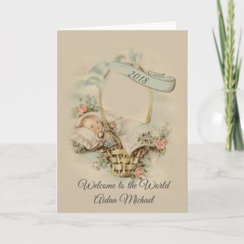 Congratulations Baby Boy Girl in Basket Flowers Card