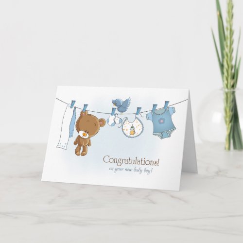 Congratulations Baby Boy with Teddy Bear Card